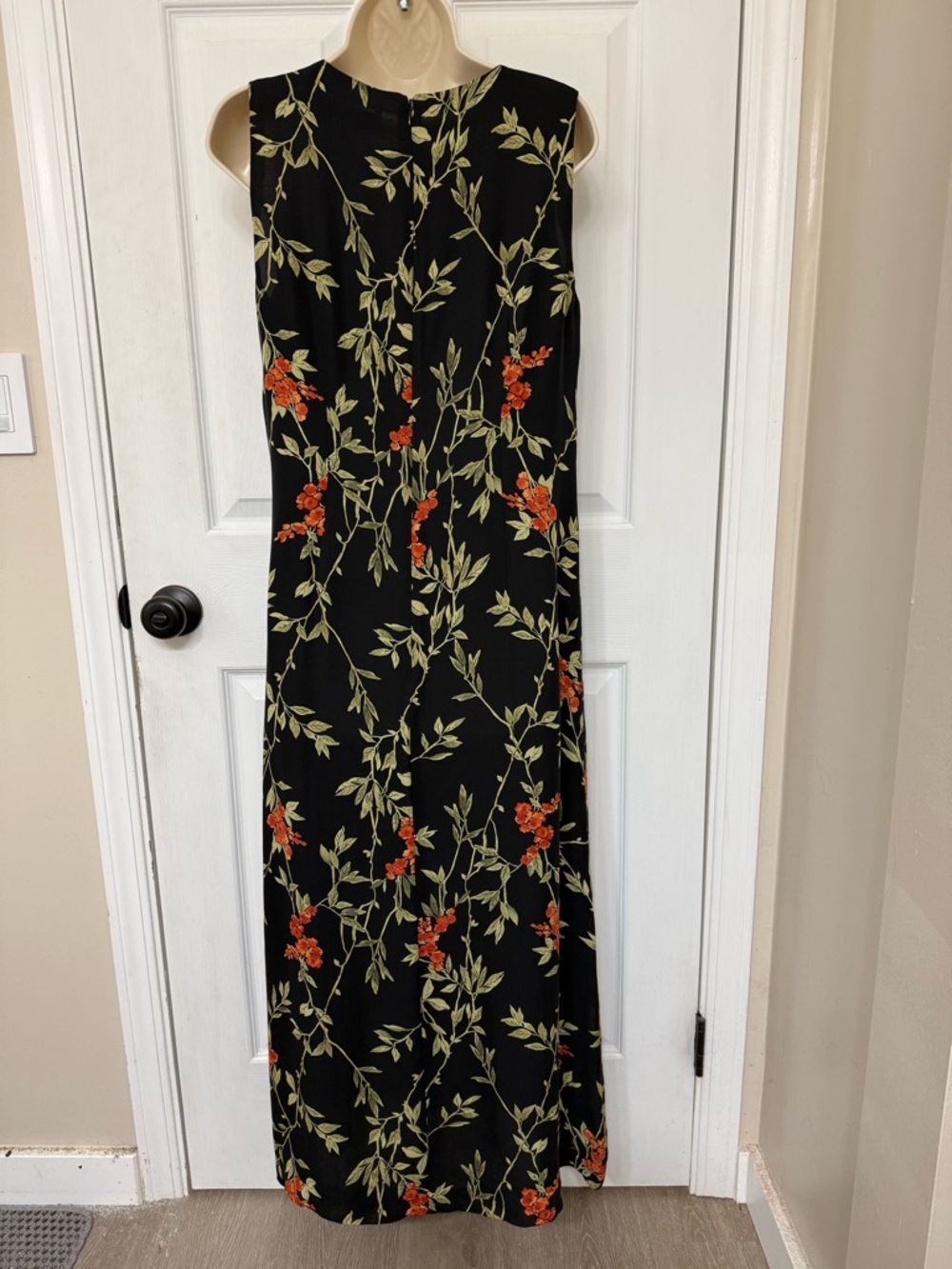Valerie Stevens Floral Maxi Dress Black Orange Sleeveless Silk Size 10 Elegant - Picture 5 of 11